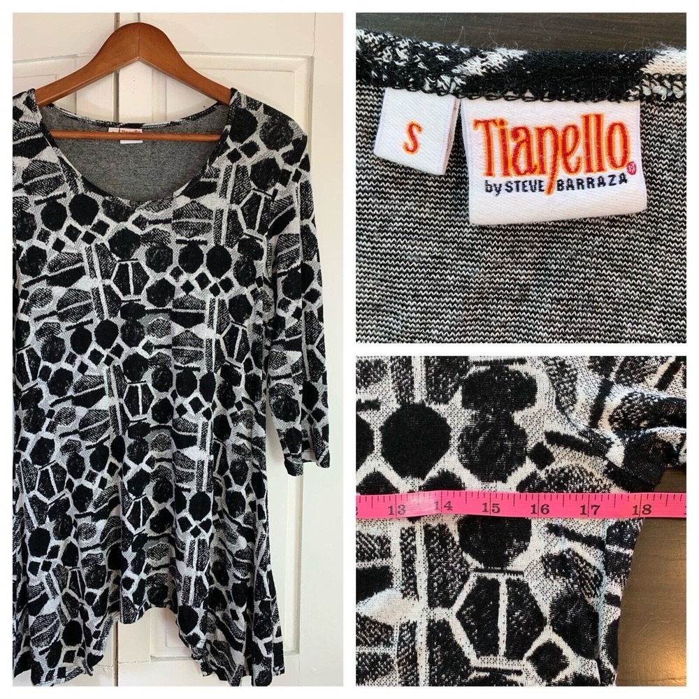 Tianello Asbury Tunic Women's Small Black White Contemporary Lagenlook Artsy